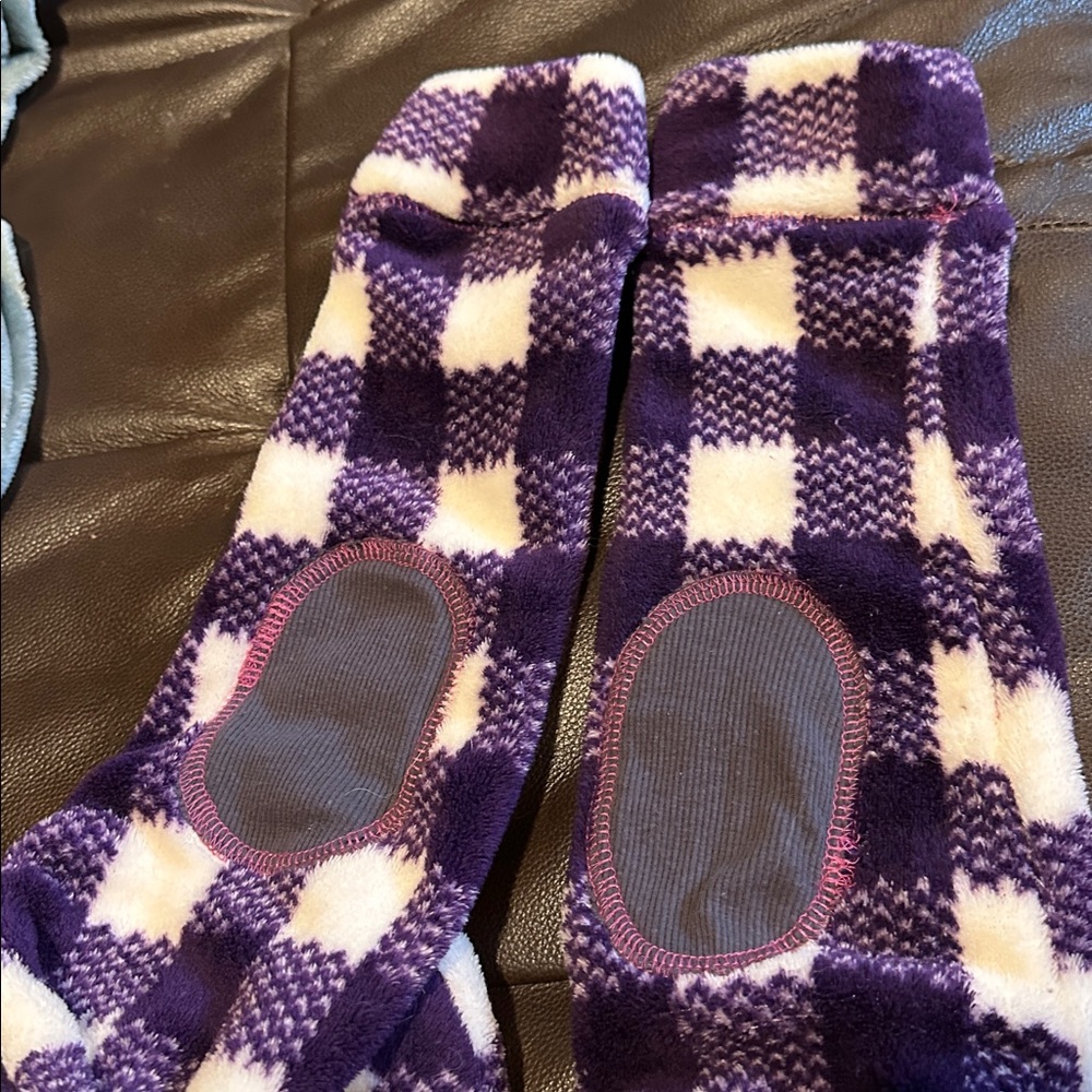 Cuddl Duds Purple and White Plaid Hooded Onesie - Picture 7 of 9